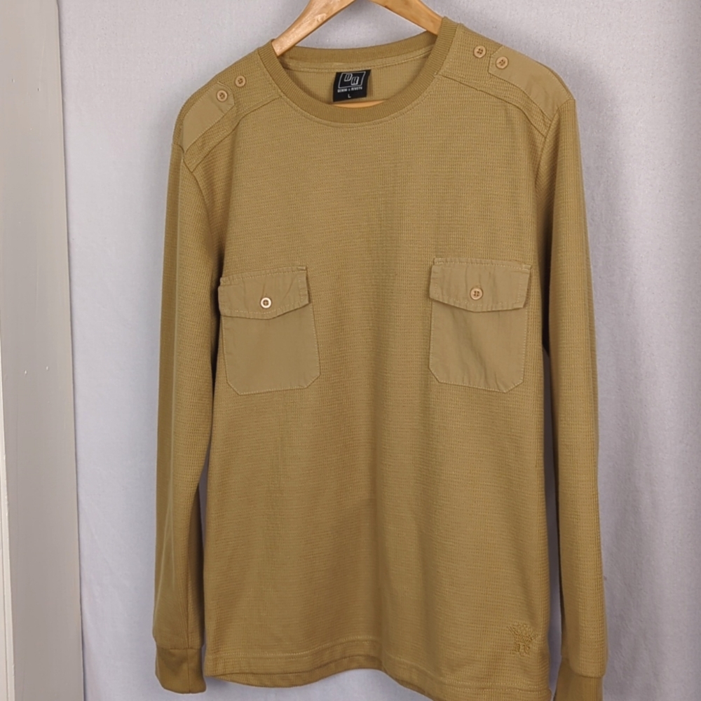 DENIM & RIVETS Men's Tan Long Sleeve Thermal Knit Shirt Size Large